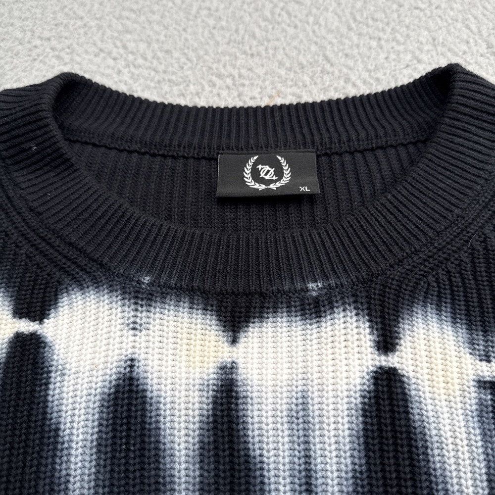 704 Shop Crewneck Sweater Mens XL Black Tie-dye Ribbed Knit Cotton